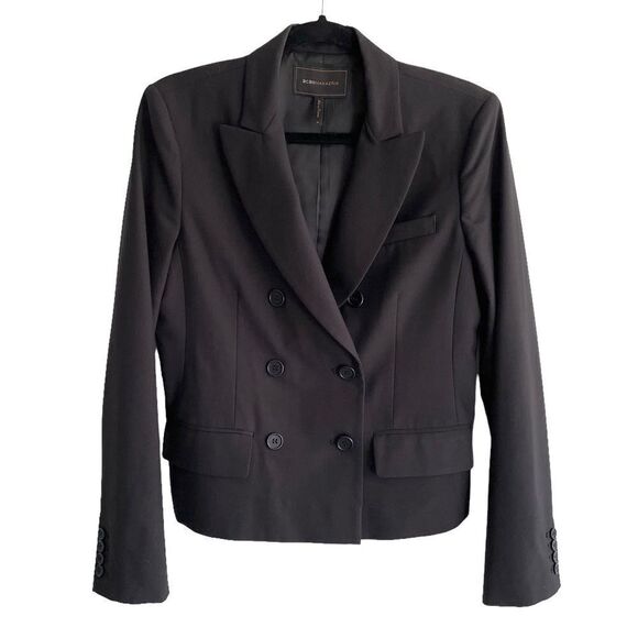 BCBGMAXAZRIA Double Breasted Cropped Blazer Jacket Black M - Picture 1 of 10